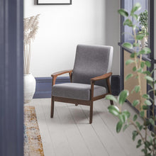 Load image into Gallery viewer, Faux Linen Upholstered Arm Chair with Walnut Finished Wooden Frame
