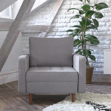 Load image into Gallery viewer, Armchair with Tufted Faux Linen Upholstery, Solid Wood Legs in Slate Gray
