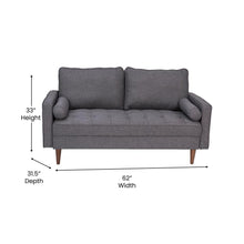 Load image into Gallery viewer, Loveseat Sofa with Tufted Faux Linen Upholstery, Solid Wood Legs in Dark Gray