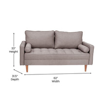 Load image into Gallery viewer, Loveseat Sofa with Tufted Faux Linen Upholstery, Solid Wood Legs in Slate Gray