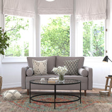 Load image into Gallery viewer, Loveseat Sofa with Tufted Faux Linen Upholstery, Solid Wood Legs in Slate Gray