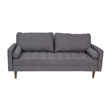 Load image into Gallery viewer, Mid-Century Sofa with Tufted Faux Linen Upholstery, Solid Wood Legs in Dark Gray