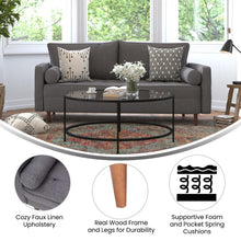 Load image into Gallery viewer, Mid-Century Sofa with Tufted Faux Linen Upholstery, Solid Wood Legs in Dark Gray