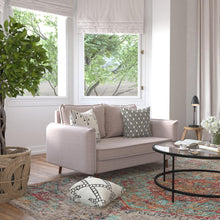 Load image into Gallery viewer, Loveseat Sofa with Faux Linen Fabric Upholstery, Solid Wood Legs in Taupe