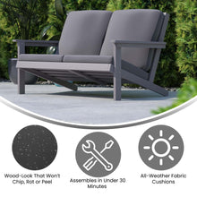 Load image into Gallery viewer, Adirondack Style Deep Seat Patio Loveseat with Cushions, Gray/Gray