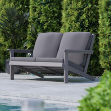 Load image into Gallery viewer, Adirondack Style Deep Seat Patio Loveseat with Cushions, Gray/Gray