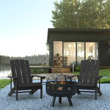 Load image into Gallery viewer, 3 Piece Slate Gray Poly Resin Wood Adirondack Chair Set with Fire Pit