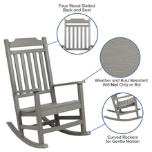 Load image into Gallery viewer, Set of 2 All-Weather Poly Resin Rocking Chairs with Accent Side Table in Gray