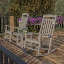 Load image into Gallery viewer, Set of 2 All-Weather Poly Resin Rocking Chairs with Accent Side Table in Gray