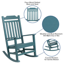 Load image into Gallery viewer, Set of 2 All-Weather Poly Resin Rocking Chairs with Accent Side Table in Teal