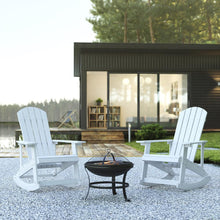 Load image into Gallery viewer, Set of 2 White Adirondack Rocking Chairs with 22" Round Wood Burning Fire Pit