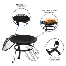 Load image into Gallery viewer, Set of 4 Black Adirondack Rocking Chairs with 22" Round Wood Burning Fire Pit