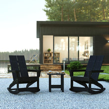 Load image into Gallery viewer, Set of 2 Black 2-Slat Rocking Adirondack Chairs with Matching Side Table