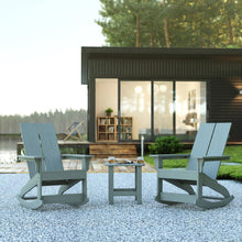Load image into Gallery viewer, Set of 2 Gray 2-Slat Rocking Adirondack Chairs with Matching Side Table