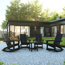 Load image into Gallery viewer, Set of 4 Black 2-Slat Rocking Adirondack Chairs with Matching Side Table