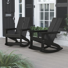Load image into Gallery viewer, All-Weather 2-Slat Poly Resin Rocking Adirondack Chair in Black - Set of2