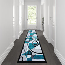 Load image into Gallery viewer, 3' x 10' Turquoise Geometric Abstract Area Rug - Olefin Rug