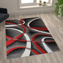 Load image into Gallery viewer, 5' x 7' Red Abstract Area Rug - Olefin Rug - Entryway, Living Room or Bedroom