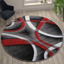 Load image into Gallery viewer, 8' x 8' Red Round Abstract Area Rug - Olefin Rug