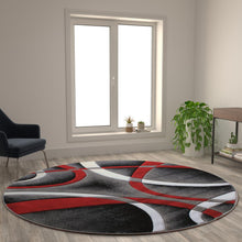 Load image into Gallery viewer, 8' x 8' Red Round Abstract Area Rug - Olefin Rug