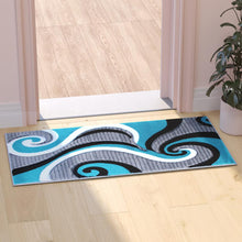 Load image into Gallery viewer, 2' x 7' Turquoise Abstract Area Rug - Olefin Rug - Hallway, Entryway, or Bedroom