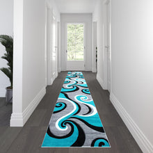 Load image into Gallery viewer, 3' x 16' Turquoise Abstract Area Rug - Olefin Rug