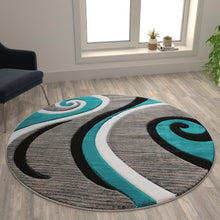 Load image into Gallery viewer, 5' x 5' Turquoise Abstract Area Rug - Olefin Rug - Hallway, Entryway, or Bedroom