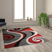 Load image into Gallery viewer, 5' x 7' Red Abstract Area Rug - Olefin Rug - Hallway, Entryway, or Bedroom