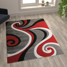 Load image into Gallery viewer, 5' x 7' Red Abstract Area Rug - Olefin Rug - Hallway, Entryway, or Bedroom