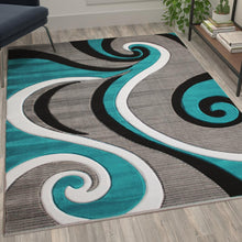 Load image into Gallery viewer, 5' x 7' Turquoise Abstract Area Rug - Olefin Rug - Hallway, Entryway, or Bedroom