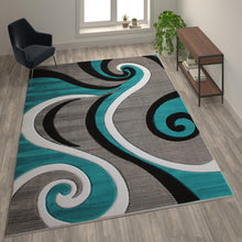 Load image into Gallery viewer, 8' x 10' Turquoise Abstract Area Rug - Olefin Rug