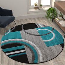 Load image into Gallery viewer, Round 5' x 5' Turquoise Abstract Area Rug - Olefin Rug