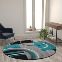 Load image into Gallery viewer, Round 5' x 5' Turquoise Abstract Area Rug - Olefin Rug