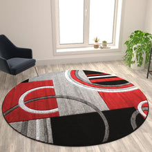 Load image into Gallery viewer, Round 8' x 8' Red Abstract Area Rug - Olefin Rug
