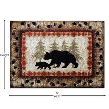 Load image into Gallery viewer, 4' x 5' Rustic Lodge Wandering Black Bear and Cub Area Rug with Jute Backing