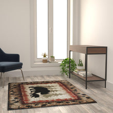 Load image into Gallery viewer, 4' x 5' Rustic Lodge Wandering Black Bear and Cub Area Rug with Jute Backing