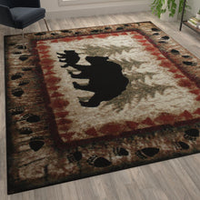 Load image into Gallery viewer, 8' x 10' Rustic Lodge Wandering Black Bear and Cub Area Rug with Jute Backing