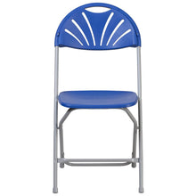 Load image into Gallery viewer, HERCULES Series 650 lb. Capacity Blue Plastic Fan Back Folding Chair