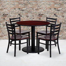 Load image into Gallery viewer, 36'' Mahogany Table Set with 4 Ladder Back Metal Chairs - Mahogany Wood Seat