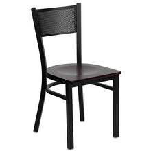 Load image into Gallery viewer, 36'' Square Black Table Set with 4 Grid Back Metal Chairs - Mahogany Wood Seat