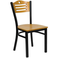 Load image into Gallery viewer, 30'' Black Table Set with 4 Wood Slat Back Metal Chairs - Natural Wood Seat