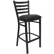 Load image into Gallery viewer, 36'' Walnut Table Set with 4 Ladder Back Metal Barstools - Black Vinyl Seat