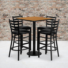 Load image into Gallery viewer, 30'' Natural Table Set with 4 Ladder Back Metal Barstools - Black Vinyl Seat