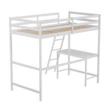 Load image into Gallery viewer, Loft Bed Frame with Desk, Twin Size with Protective Guard Rails - White