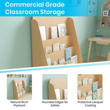 Load image into Gallery viewer, 4 Shelf Single-Sided Kids Natural Wooden Book, Magazine Display Stand