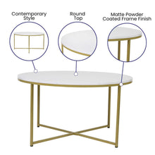Load image into Gallery viewer, Coffee and End Table Set - White Marbled Top, Brushed Gold Frame, 3 Piece