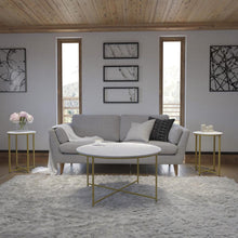 Load image into Gallery viewer, Coffee and End Table Set - White Marbled Top, Brushed Gold Frame, 3 Piece