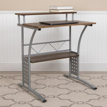 Load image into Gallery viewer, Rustic Walnut Computer Desk with Top and Lower Storage Shelves