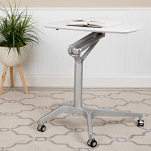 Load image into Gallery viewer, Mobile Sit-Down, Stand-Up White Computer Desk with 28.25"W Top (Range 29" - 41")