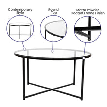 Load image into Gallery viewer, Coffee Table - Modern Clear Glass Accent Table with Crisscross Matte Black Frame